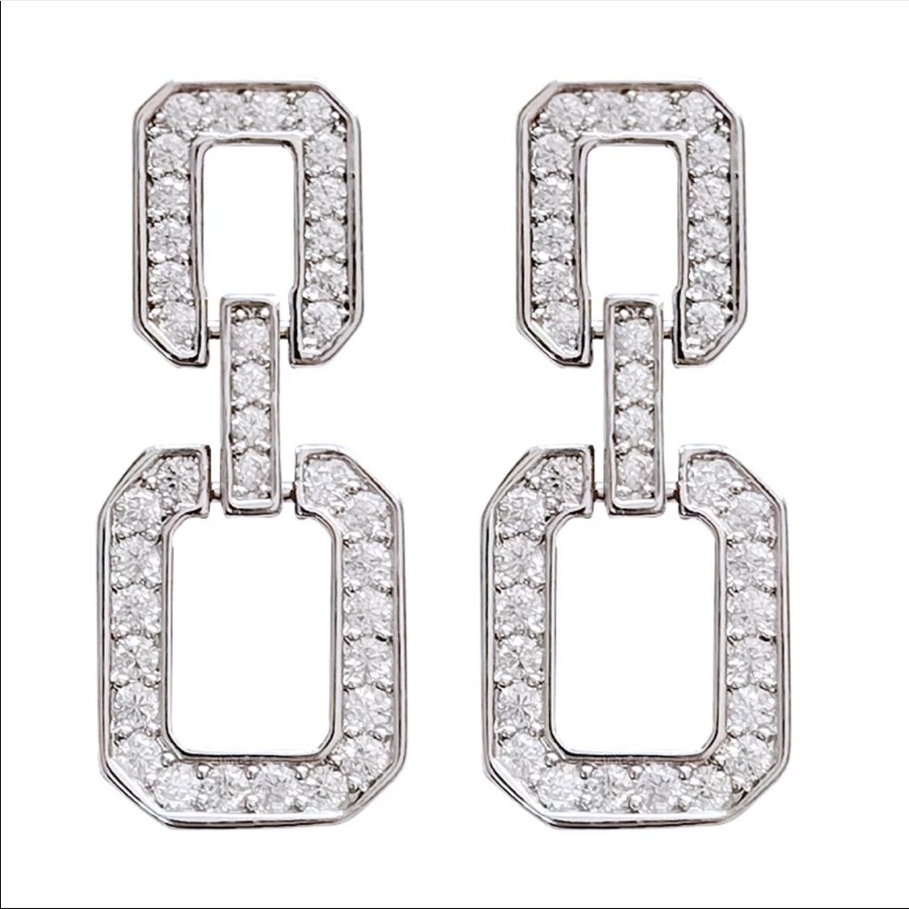 *NEW*Silver Square Shape Diamond Stud Earrings - Picture 6 of 6